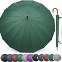 G4Free 54 Inch Large Windproof Umbrella for 2 Persons, 16 Ribs Auto Open Classic Wooden J Handle Cane Stick Golf Rain Umbrellas for Men Women Travel 120cm