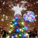 Kesfitt Christmas Tree Topper with 10M Colorful Light Cord, Tree Top Star Decoration with 6 Projection Modes, Silver Tree Topper Lighted 3D Glitter Dynamic Projection for Xmas Party Holiday