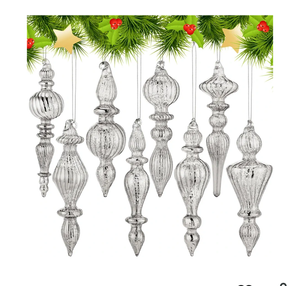Mifoci 8 Pcs 6 Inch Mercury Glass Finial Christmas Ornaments Hanging Christmas Finials Glass Ornaments Assorted Mercury Decor for Vintage Holiday Xmas Tree Decoration(Silver)