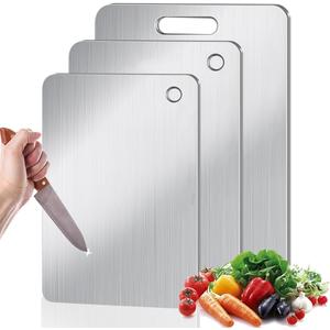 Titanium Cutting Board Set of 3 for Kitchen, 100% Pure Titanium Double-Sided Food-Grade Cutting Boards for Meat Cheese Vegetable Fruit (S M L)