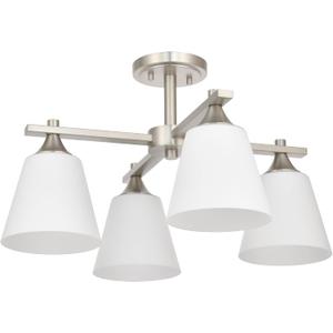 Brushed Nickel Semi Flush Mount Ceiling Light, 4 Light Transtional Kitchen Lighting Fixtures with Milk Glass Shade, Hallway Light Fixtures Ceiling Mount for Dining Room, Living Room, Bedroom, Foyer