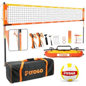 Volleyball Net for Backyard, Professional Portable Outdoor Heavy Duty Volleyball Net Set with Adjustable Aluminum Poles, Anti-Sag Design, Double Tension Adjuster for Beach, Grass |1680D Bag (Yellow and Orange)