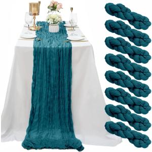 8 Pack Teal Cheesecloth Table Runner 10Ft Gauze Cheese Cloth Table Runner 35x 20Inch Romantic Boho Table Runners for Wedding Bridal Baby Shower Birthday Party Engagement Summer Rustic Table Dcoration