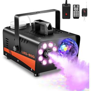 Fog Machine, Smoke Machine with Disco Ball Lights, 600W and 4000CFM with 13-Color LED Effects, Wired And Wireless Remote Controls, Ideal for Indoor, Outdoor, Halloween, Wedding, and Parties