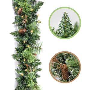 Christmas Garland Prelit 9 Ft Battery Operated with 50 Led Lights, Pine Cone and Snow Style Xmas Garland, Christmas Decor for Mantle StairIndoor Outdoor