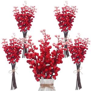 Crowye 40 Pcs 11.81 Inch Artificial Berry Picks with Stems Fake Faux Berry Picks Ornaments for DIY Craft Home Anniversary Wedding Holiday Party Decor(Red and White)