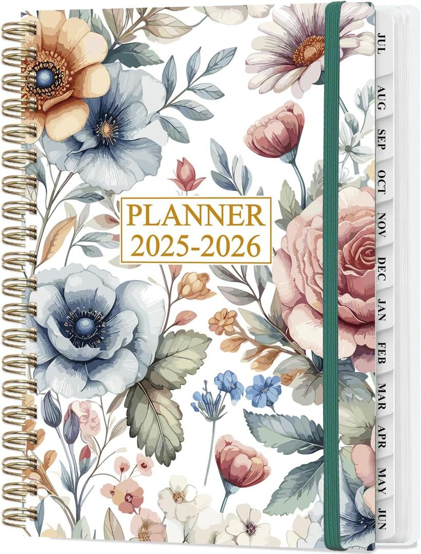 Planner 2025-2026 - Weekly & Monthly Planner from July 2025 to June 2026, Agenda 2025 2026 with Inner Pocket, Elastic Band, 6.4" x 8.5", Colorful Large Flower