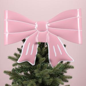 Gejoy Pink Bow Christmas Tree Topper Metal Bow Tree Topper 13.4 x 9.4 Inch Coquette Pink Christmas Ornament for Xmas Party Table Home Decorations