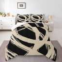 Erosebridal Beige and Black Abstarct Queen Comforter Set for Adult Women Men, Geometric Striped Bedding Set for Minimalists,Graffiti Aesthetic Lines Quilt,Contemporary Boho Modern Art Duvet Insert