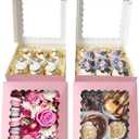 Bakepacker 55pcs Pink Pie Boxes 8x8x2.5 inches Easy Assemble Macaroon Cookie Boxes Bakery Boxes with Window for Bakery (Auto-pop Up)