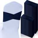 Moukeren 100 Pcs Spandex Chair Sashes Bows Bands Slider Sashes for Chair Covers Elastic Bands Ties Ribbon Decorations for Wedding Party Events Ceremony Birthday Banquet(Navy Blue)