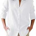 siliteelon Button Down Shirts for Women Oxford Shirt Cotton Dress Shirts Collared Long Sleeve Wrinkle Free Blouse Tops (White, XL)