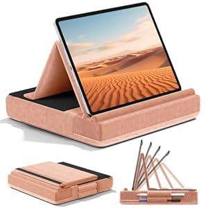 KDD Tablet Pillow Stand, Multi-Angle Viewing Ipad Holder for Lap, Bed and Desk, Foldable Soft Pad Dock with Stylus Mount Compatible with Ipad Pro 12.9, 10.5, 11, Air, Mini, Phones, Books, E-Reader