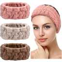 Chuangdi 3 Pieces Spa Headband for Women Facial Makeup Headband Soft Terry Cloth Hairband for Washing Face Mask Spa Shower Gifts(Pink, Gray, Dark Brown)