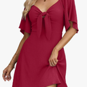 Dokotoo Womens Dresses 2025 Summer Fall Deep V Neck Elegant Bow tie Mini Dress S-XL Size XL