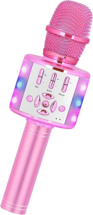 Amazmic Toys for Girls, Kids Karaoke Microphone Toddler Microphone for Kids with Lights, for Girls, Birthday Party Boys Toy Age 3 4 5 6 7 8+(Light Pink