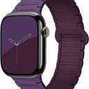 Magnetic Silicone Compatible with Apple Watch Band Ultra 2 Ultra 44/45/46/49/42mm(Series 3 2 1) for Woen men, Magnetic Silicone Soft Adjustable Wristband Replacement Strap for iWatch Series 10 9 8 7 6 5 4 3 2 1 SE, Plum/Berry Purple
