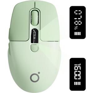 EWEADN Q1 Wireless Mouse, BT & 2.4G Silent Mouse Quiet Click with 1600 DPI Levels, Battery & DPI LED Screen Display, 6 Button Small Portable Bluetooth Mouse for Laptop/PC/Mac-Green