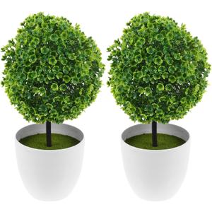 Amosfun 2Pcs Artificial Topiary Balls in Pots Simulated Boxwood Eucalyptus Plants Decorative Indoor Table Centerpieces for Home Office Relaxation