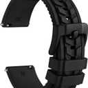 WOCCI Watch Bands, FKM Rubber (Not Silicone), Replacement Straps for Men and Women, Quick Release, Compatible Watch Lug Width 20mm 22mm (Black (Black Buckle))