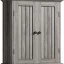 ChooChoo Bathroom Wall Cabinet, Over The Toilet Space Saver Storage Cabinet, Farmhouse Medicine Cabinet with 2 Doors and Adjustable Shelves, Cupboard, Retro Grey