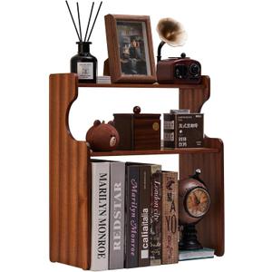 Wood Bookcase 2 Tier Desktop Bookshelf Storage Organizer Bookshelves for Books Small Bookcase for Home Office