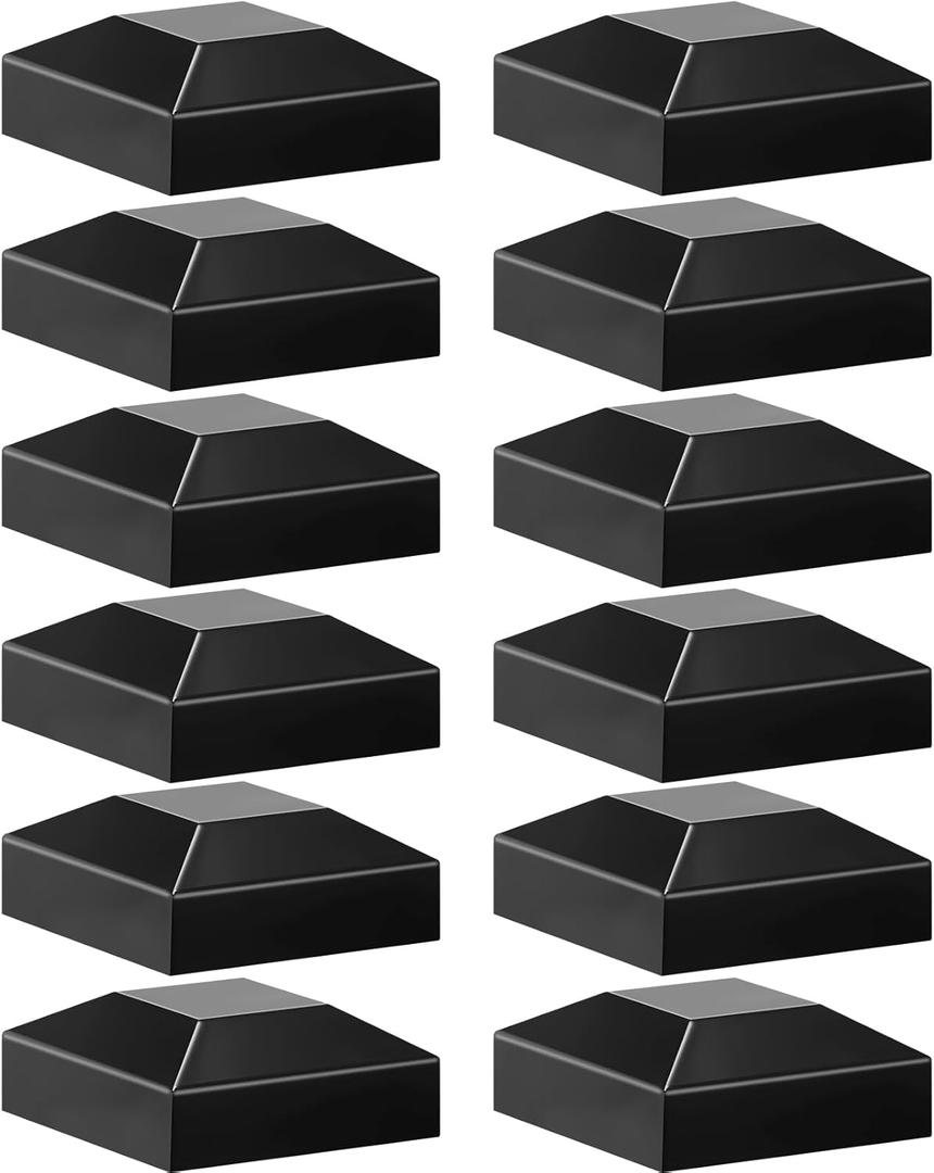 Dunzy Aluminum Fence Post Caps 2" x 2" Black Post Caps Fence Topper Pressure Fit Post Cover for Mailbox Metal Wood Plastic Vinyl Iron Deck Railing(12 Pcs)
