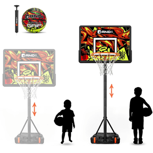 AND1 32" Youth Basketball Hoop & Basketball Bundle - Adjustable Portable Outdoor Hoop, 5-7 ft Adjustable Height