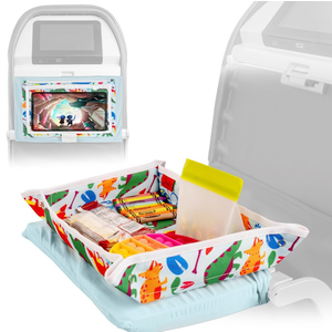 Lusso Gear Airplane Tray Table Cover - Organize Kids Travel Essentials - Snack & Toy Pockets for Airplane Toys for Toddlers 1-3 - iPad and Tablet Stand for Travel Toddler Essentials (Unicorns)