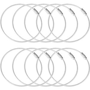 10 Inch Wire Keychain Cable,Large Stainless Steel Key Ring Loop Holder,Nylon Coated Screw Lock Key Rings,2mm Heavy Duty,Pack of 20,Silver