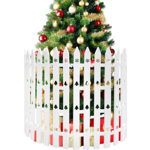 24" Extra Tall Fence for Christmas Tree,12PCS White Picket Fence Gate Barrier with Snowflakes&Tree Patterns Christmas Tree Gate for Pets(24" H x 5" W Each)