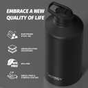 1 Gallon Water Bottle Insulated(Cold for 48 Hrs),BPA Free&Leak Proof,128oz Stainless Steel Water Jug,Large Water Bottle with Straw Spout Lids for Gym,Hiking,Camping&Travel,Black