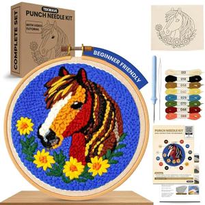 TEKWAVE Punch Needle Kit for Beginners  DIY Embroidery Kit with Yarn, Fabric, Hoop, Needle & Instructions  Fun Craft Kit for Adults Home Decor Gift (1Pack Horse)