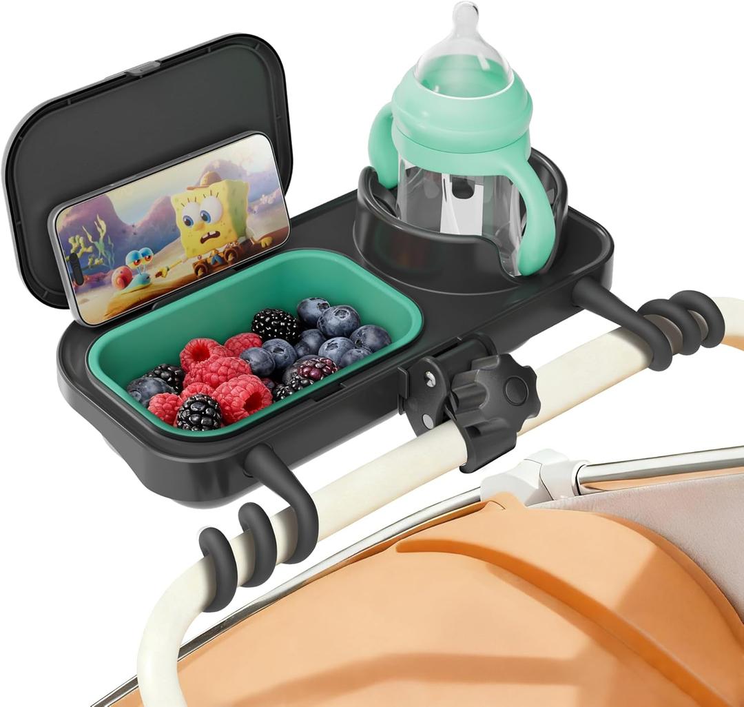 Universal Stroller Snack Tray, with Cup Holder & Removable Silicone Tray 3-in-1 Stroller Tray Attachment for Uppababy, Nuna, Mockingbird Easy Clean, Stable Grip, Toddler Snacking On The Go