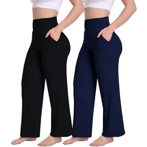 Cheapestbuy 2/3 Pack Women's Wide Leg Lounge Pants High Waisted Comfy Yoag Pants Stretch Loose Sweatpants with Pockets Small
