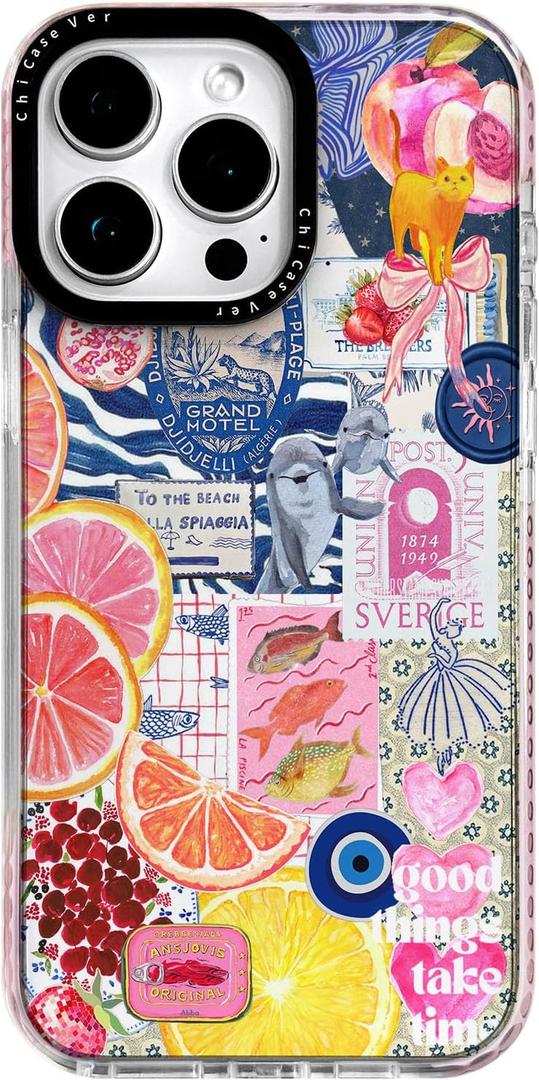 for iPhone 13 Pro Max CaseY2K Citrus Coastal Vintage Style Military-Grade Drop Protection TPU Camera Protection for Women Girls (BlueArt)