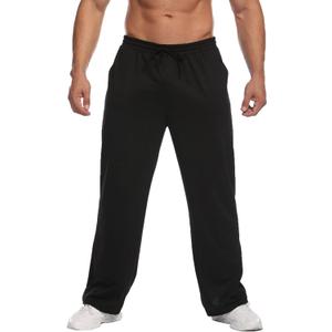 Deyeek Men's Lightweight Sweatpants Open Bottom Sweat Pants for Men Straight Leg Gym Sweatpants Lounge Pants with Pockets (Black)