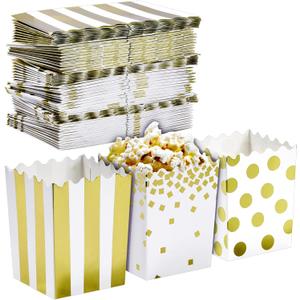 Juvale 60 Pack Mini Popcorn Boxes for Party, Gold Popcorn Containers for Movie Night Decorations (3 x 4 In) - Movie Night Supplies