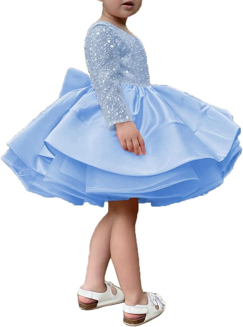 ABAO SISTER Short Little Girls Pageant Dresses for Wedding Kids First Communion Puffy Ball Gown (2, Blue)