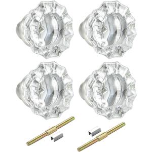 2 Pack Mortise Lock Glass Door Knobs Replacement Set, Vintage Crystal Door Knobs for Replacing Broken Old Antique Lock Sets on Interior Door, Brushed Nickel Finish