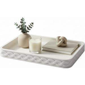 Decorative Tray for Coffee Table - 14 Cream White Concrete with Infinity Twist Design, Coffee Table Tray, Waterproof, Stain-Resistant, Durable, Tray Decor with Anti-Slip Pad, Multi-Use & Eco-Friendly