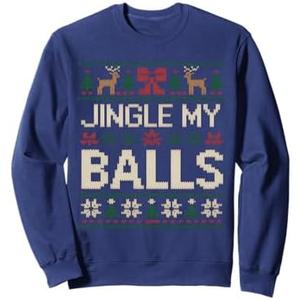 Mens Faux Ugly Offensive Christmas Sweater Jingle My Balls Sweatshirt, Size M