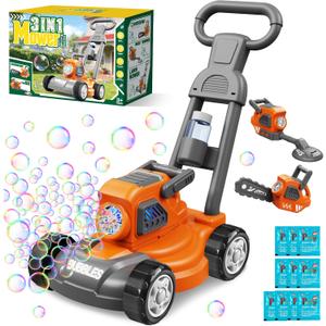 Bubble Lawn Mower for Kids, 3-in-1 Bubble Machine Blower with 10 Bubble Solution, Outdoor Push Toys for Toddlers Ages 3-8, Birthday Easter Summer Gift for Boys Girls 3 4 5 6 7 8 Year Old
