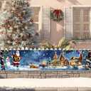 Santa Christmas Banner 79x18 Inch Winter Cottage and Tree Backdrop with Snowman Bear and Lights for Holiday Party Wall Decor Outdoor Fence Indoor Kids Photo Background