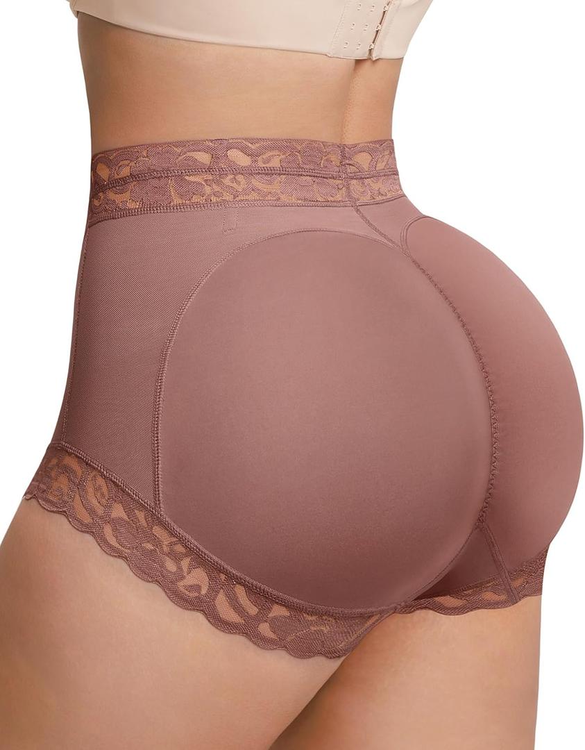 FeelinGirl Shapewear for Women Tummy Control Mid-Waist Body Shaper Faja Shorts Lace Under No Padding Shorts (Beige, M)