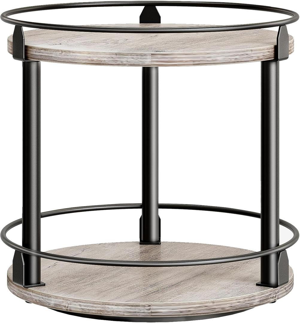 Lazy Susan Organizer, Rotating Spice Rack, 2 Tier Spice Turntable Organizer, Industrial Turntable Spice Holder, for Kitchen Countertop and Cabinet, Compact and Versatile, Greige SR22BG
