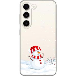 Blingy's for Samsung Galaxy S23 Plus Case, Christmas Pattern Winter Snowman Design with Falling Snowflake Style Transparent Soft TPU Protective Clear Case 6.6 Inch (Snowman)