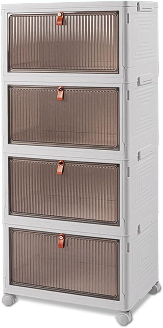 Ergocar Foldable Storage Boxes, Transparent Plastic Storage Boxes with Lid, Stackable Large Capacity Organiser, Thick and Durable, for Bedroom, Wardrobe, Office, Garage (Four layers)