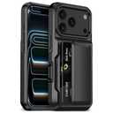 YEBOLU for iPhone 17 Pro Case with Card Holder [Max 3-5 Cards] Heavy Duty Protective Shockproof Cases Dual Layer Hard PC Soft TPU Bumper Hidden Card Slot Wallet Case Cover for iPhone 17 Pro-Black