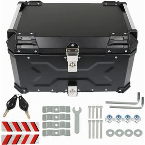 labwork 65L Motorcycle Top Case Tail Box with Mounting Plate Hard Aluminum Alloy Watertightness Security Lock Against Theft Black Metal Motorcycle Trunk Tour Tail Box
